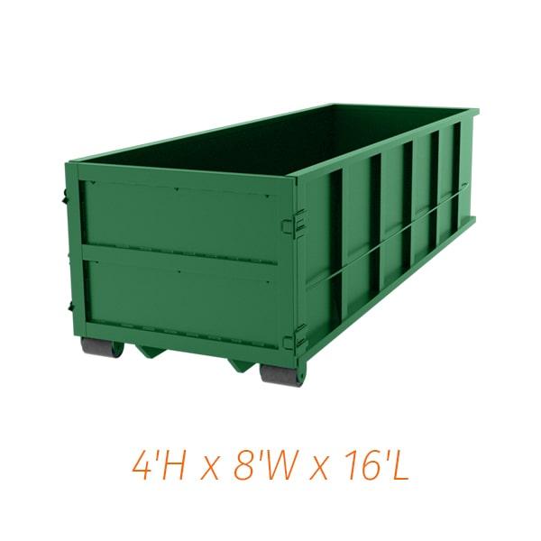 fifteen-yard dumpsters have a capacity of 15 cubic yards of waste